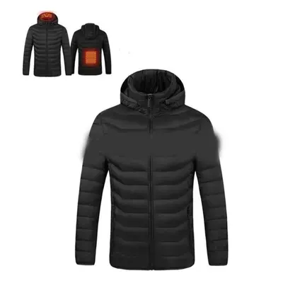 (black, M) Men Heated Jackets Outdoor Coat Usb Electric Battery Long Sleeves Heating Hooded Jack