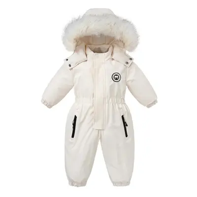 (beige, 110cm) -30 Degree Winter Baby Ski Suit Jumpsuit Outwear Suits For Infants Baby Ski Suit 