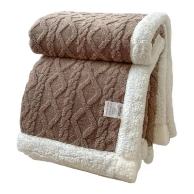 (coffee, 2x2.3m) Winter Thickened Blanket Double-sided Fluff Plush Double-layer 3D Jacquard Soli