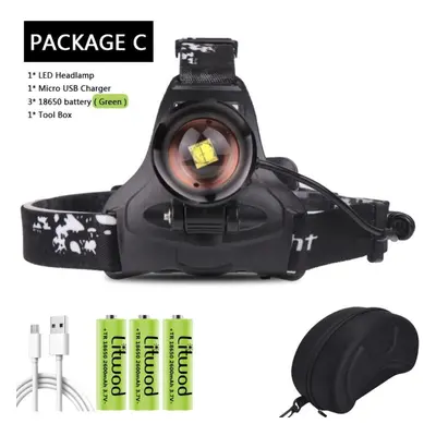 (Package C) Super Xhp160 Most Powerful Led Headlamp High Power Led Headlight Rechargeable Head F