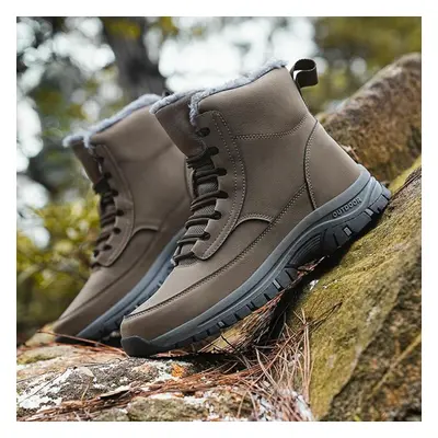 (khaki, 44) Tuinanle Men Snow Shoes Casual Winter Plush Warm Boots Platform Sneakers Male High T