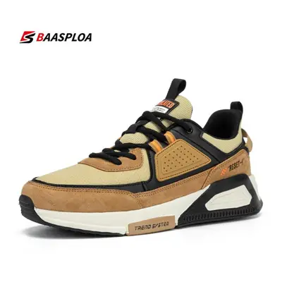 (brown, 44) Baasploa New Men Leather Sneaker Waterproof Walking Shoes Fashion Casual Shoes Non-s