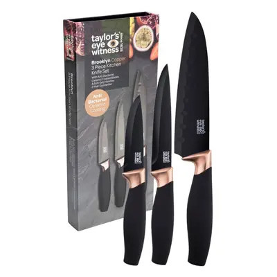 3pc Kitchen Knife Gift Set - Brooklyn by Taylors Eye Witness. Copper Coloured Bolsters, Matching