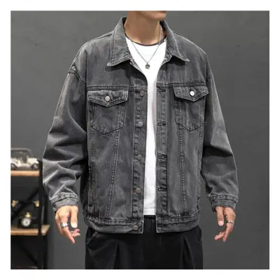 (grey, XXL) Men&apos;s Denim Jacket Fashion Hole Retro Motorcyle Basic Coat Men Streetwear Bombe