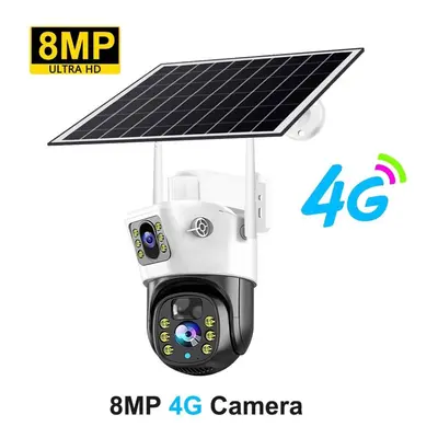 (8MP Camera) 4g Sim Camera Solar 8mp 4k Outdoor Low Powered Video Cam Night Vision Two Way Audio