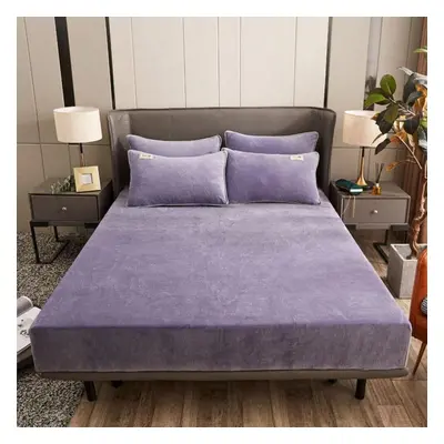 (200x220cm, Light Purple) Velvet Mattress Cover Queen/King Sheet Protector Fit Winter Mattress C