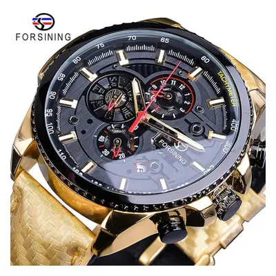 (orange) Forsining2022 New Three-disc Sports Automatic Mechanical Strap Calendar Men&apos;s Top 