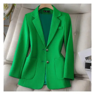 (green, M) Long Sleeve Autumn Winter Women Blazer Jacket Ladies Black Green Single Breasted Fema