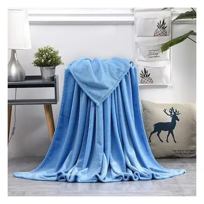 (sky blue, 200x230cm) Home Solid Color Flannel Weighted Blanket Super Warm Soft Solid Throw Blan