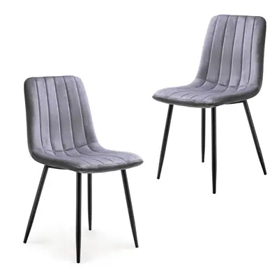 (Grey, Set of 2) Dining Chairs 87x49.5x58.5cm with Cushioned Pad Seat & Solid Metal Black Legs |