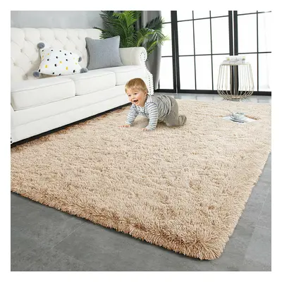 (Beige, x Cm) Large Shaggy Fluffy Rugs Anti Slip Soft Carpet for Luxury Floor Area Bedroom Livin