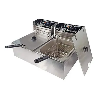 TAIMIKO Electric Deep Fryer Commercial Double Tank Deep Fat Fryer Stainless Steel Chip Fryer Cou