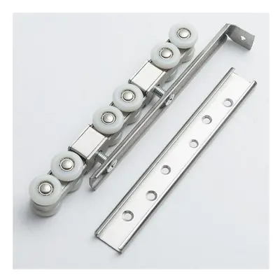 (8 Wheels) 2pcs Stainless Steel Sliding Wooden Door Wheels Roller Closet Track Pulley Hanging Su