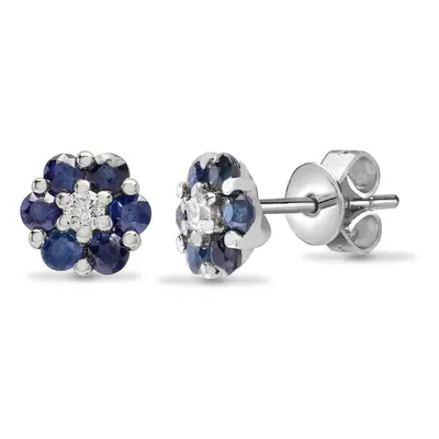 Jewelco London 18ct White Gold Cluster Set G SI 0.1ct Diamond and Blue 0.55ct Sapphire Daisy Clu