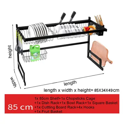 (85CM) 65cm/85cm Stainless Steel Over Sink Dish Drying Rack Storage Multifunctional Arrangement 