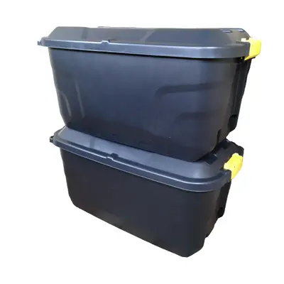 2 x 75L Heavy Duty Trunks on Wheels Sturdy, Lockable, Stackable and Nestable Design Storage Ches