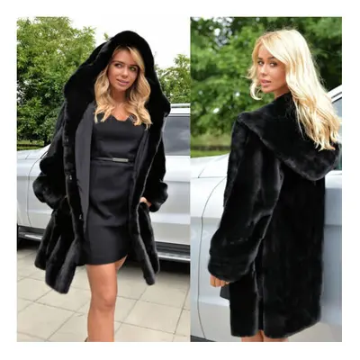 (Black, = UK 14) Women Faux Fur Coat Winter Warm Parka Jacket Hooded Outerwear Overcoat Casual U