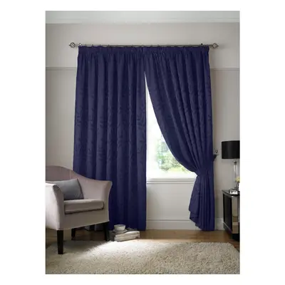 (90x90", Navy) Tivoli Pencil Pleat Taped Top Curtain Pair Fully Lined Curtains