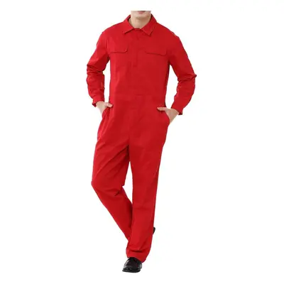 (red, M) Workwear Mechanic Coverall 8.5 oz Polyester Cotton Blend Size Regular