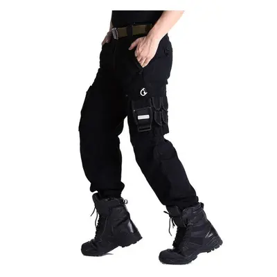 (black, 30) Men&apos;s Security Swat Combat Tactical Cargo Pants Casual Cotton Airborne Work Mil