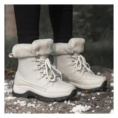 (beige, 38) Tuinanle Women Winter Boots Waterproof Warm Snow Ankle Boots Plus Men Warm Shoes Thi