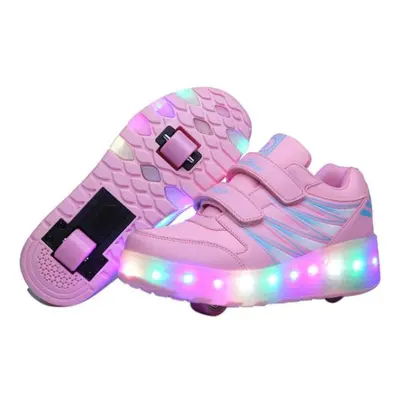 (pink, 40) Fashion Colorful Led Light Shoes Kids Adult Ultra-light Roller Skates