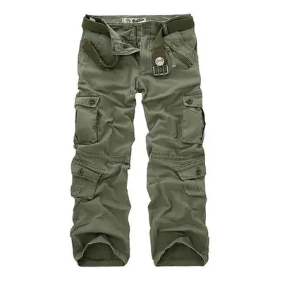 (army green, 32) Mens Mulity Pocket Cargo Pants Male Camouflage Workout Jogger Trousers Hiking C