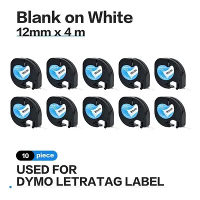 (as the picture, 12mm) 10pcs 12mm Letratag Lt91201 Label Tape Plastic Black On White For Dymo Le