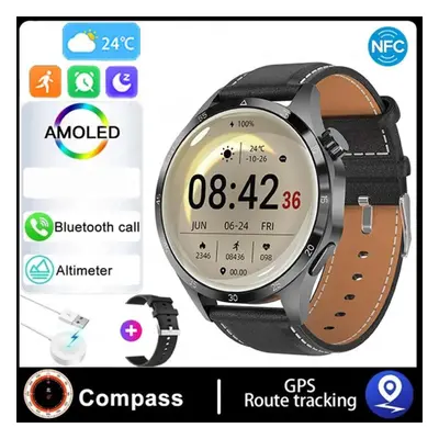 (black, Silicone band + leather s) Smart Watch Men Watch Pro Amoled Hd Screen Bluetooth Call Nfc