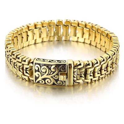 (gold, 23CM) Luxury Gold Color Solid Stainless Steel Men&apos;s Bracelets Man Bracelet New Arriv