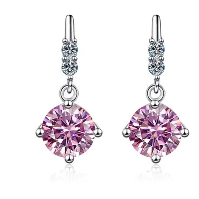 (pink, 1ct*2) Bague Ringen S925 Silver Mossan Diamond Fringe Moving Earrings To Give Girlfriend 