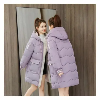 (purple, L) Women Winter Warm Coat Fashion Hooded Down Jacket Cotton Padded Long Female Zipper O