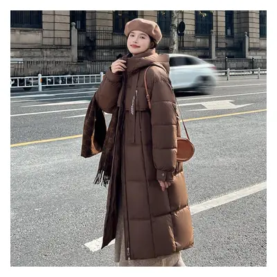 (coffee, M) Winter Warmth Korean Style Loose Cotton Coat For Women With Hong Kong Style, Mid-len