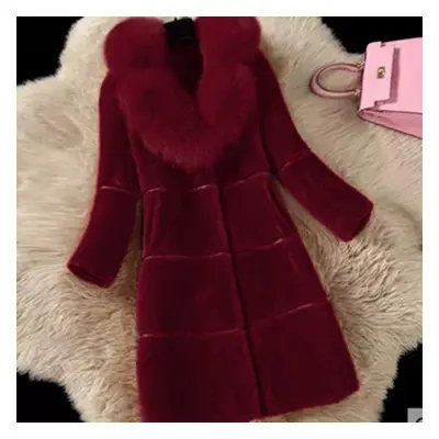 (wine red, 2XL) Winter Warm Artificial Faux Fur Coat Long Coat Luxury Coats Plus Size Women Warm