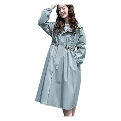 (L, Metallic Grey) Lady Long Raincoat Lightweight Waterproof Reusable Hooded Raincoat For Outdoo