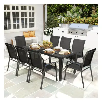 (Black) Outsunny Pieces Patio Dining Set with Stackable Chairs