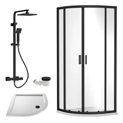 Ruwa Shower Enclosure Bundle - Quadrant Enclosure, Tray, Square Shower Kit & Waste - White/Black