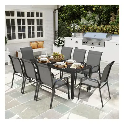 (Grey) Outsunny Pieces Patio Dining Set with Stackable Chairs