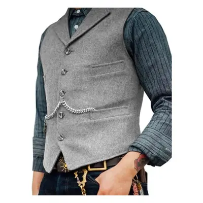 (grey, XXXL) Men&apos;s Suit Vest Brown Herringbone Wedding Waistcoat Steampunk Style