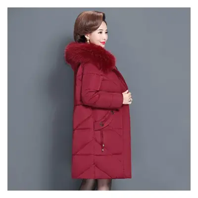 (red, XXXL) Middle Aged Elderly Women Cotton Padded Clothes Long New Mother Down Jacket