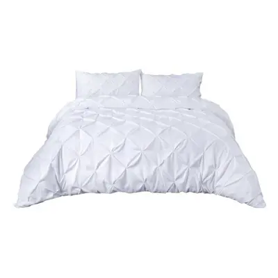 (white, Queen) Solid Color Pinch Pleated Pintuck Decorative Duvet Cover Set With Pillow Shams Si