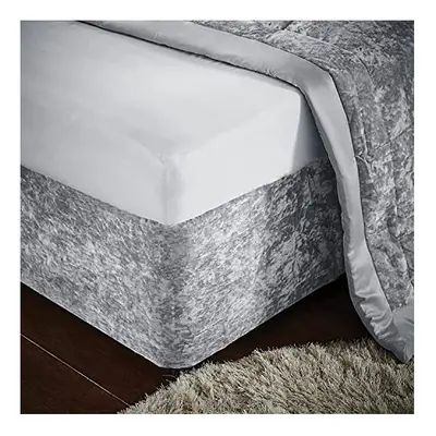 Extra Deep Base Wrap Valance Fitted Sheet Bed Skirt Crushed Velvet Divan Frame Cover Silver Grey