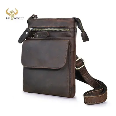 (brown) Top Quality Crazy Horse Leather Mens Multifunction Vintage Casual Messenger Shoulder Moc