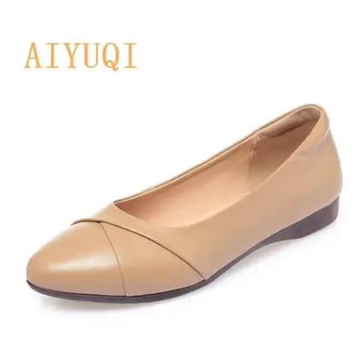 (beige, 40) Women Loafer Casual Spring Genuine Leather Casual Mother Shoes Comfortable Non-slip 