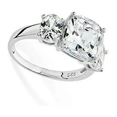 (Q) Three Stone Solitaire Ring Sterling Silver Hallmark Engagement Size J-R