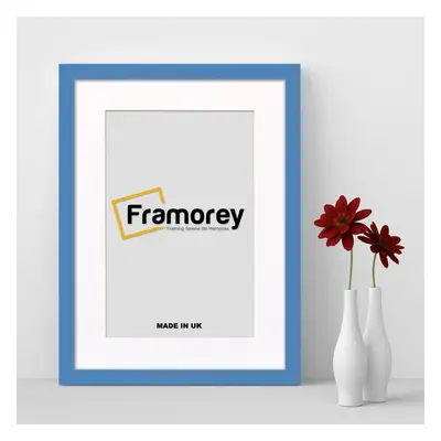 (A2 Pic (A1 Frame)) Blue Picture Frame Photo Frames With White Mount Wall Art Hanging Frame Home