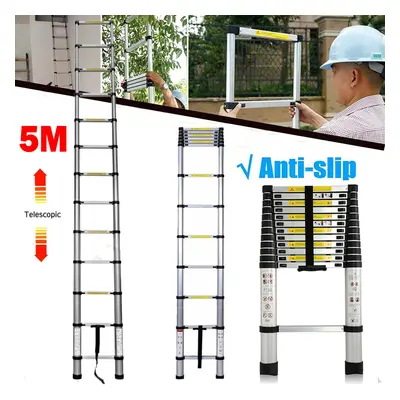 5M Aluminum Extendable Ladder Straight Telescopic Stepladder Telescoping Ladders Max Capacity 15