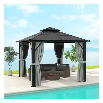 Outsunny 3x3(m) Polycarbonate Hardtop Gazebo with Aluminium Frame, Grey