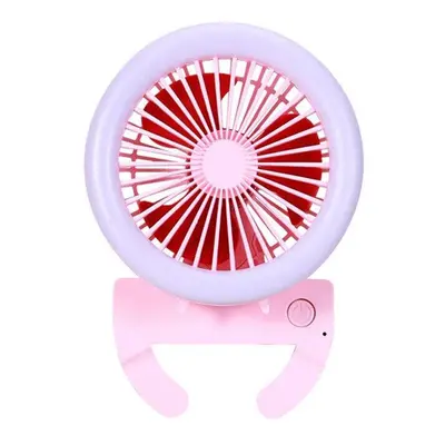 (Pink) In 1Multifunction Mini Fan Modes LED Camping Light Speed USB Rechargeable Carabiner Hook 