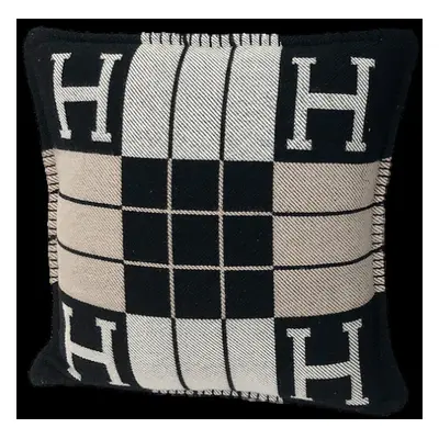 (Black Pillow) Wool Cashmere Plaid Throw Blanket Pillow Sofa Office Nap Camping Airplane Color